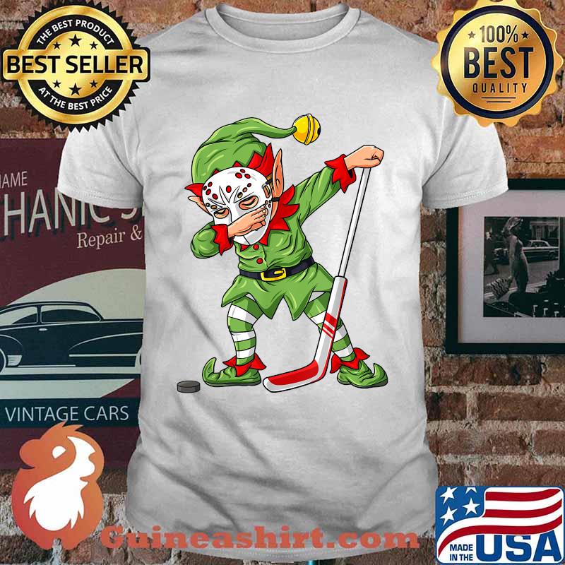 Christmas Halloween Elf Dabbing Ice Hockey Player Horror Mask T-Shirt