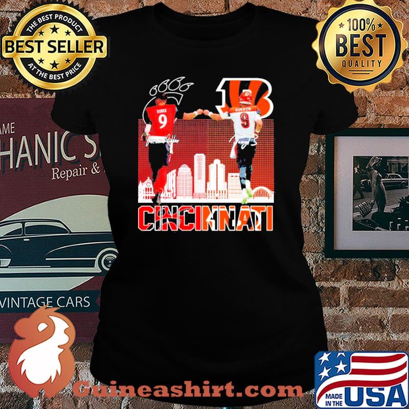 Cincinnati Ridder and Burrow signatures s Laides tee