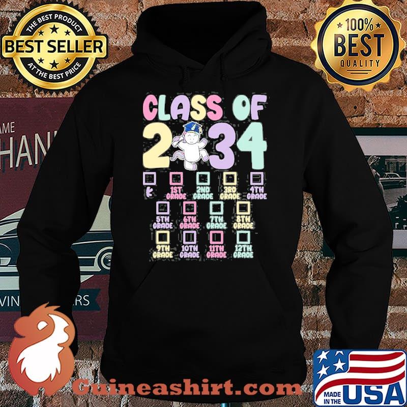Class Of 2034 Grow With Me Checklist Graduation Unicorn Shirt Hoodie