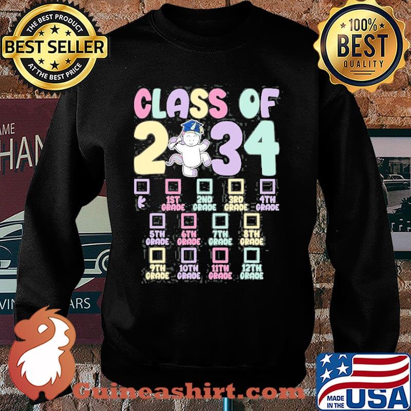 Class Of 2034 Grow With Me Checklist Graduation Unicorn Shirt Sweater