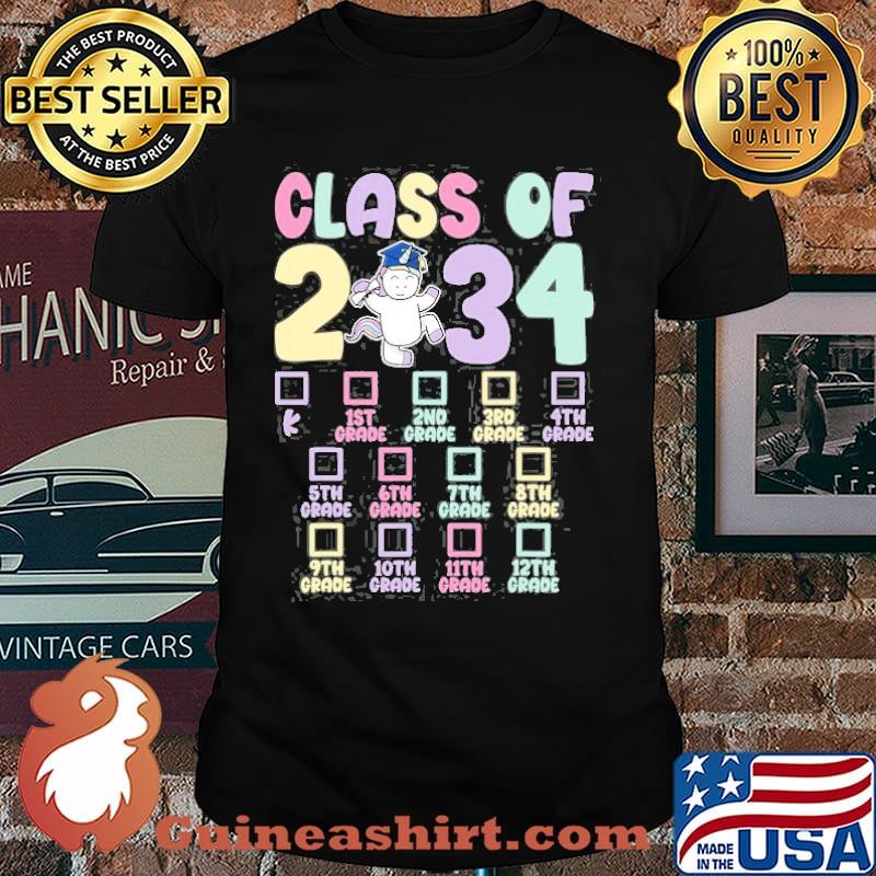 Class Of 2034 Grow With Me Checklist Graduation Unicorn Shirt