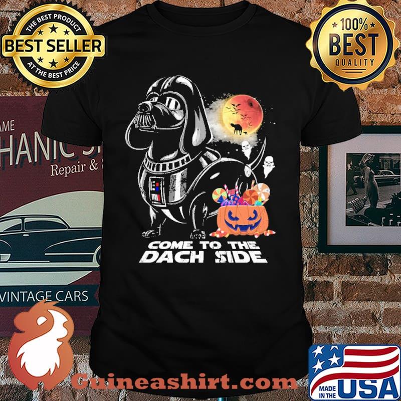 Come to the dach side pugside of the halloween mandalorian blood moon shirt