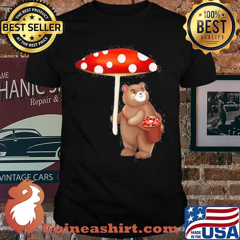 Cottagecore Aesthetic Foraging Bear With Mushroom Umbrella Shirt