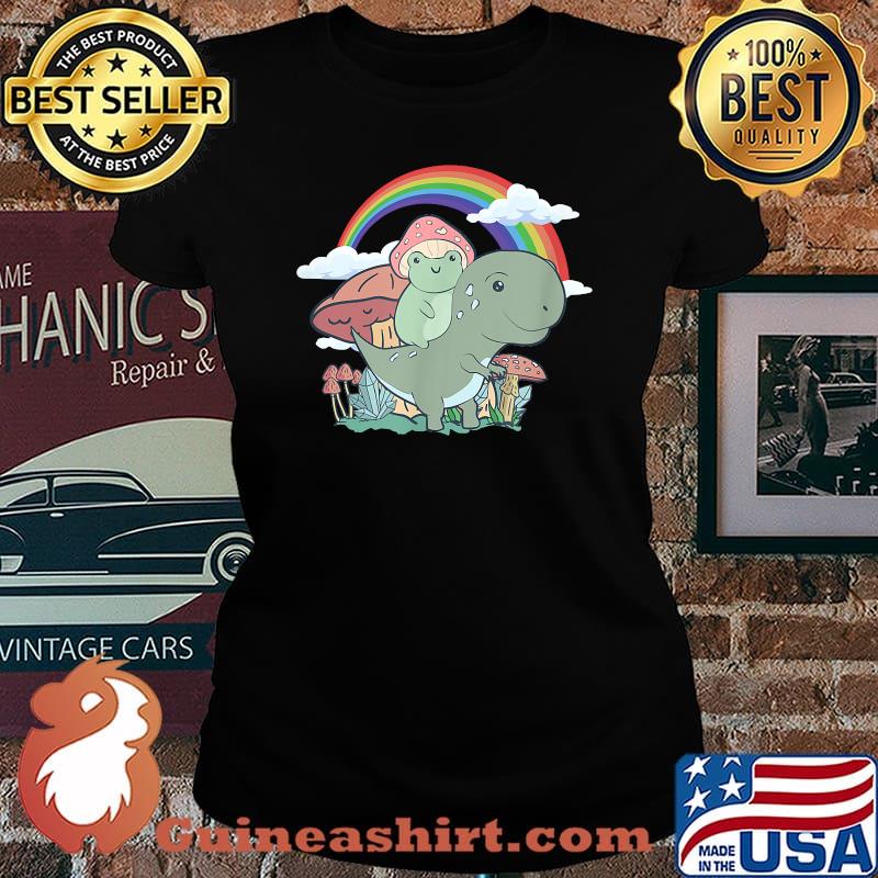 Cottagecore Aesthetic Kawaii Frog Riding A T-rex Dinosaur T-Shirt Laides tee