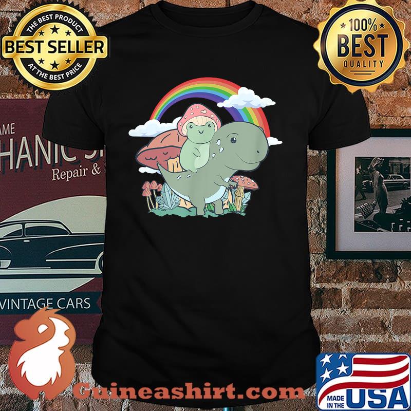 Cottagecore Aesthetic Kawaii Frog Riding A T-rex Dinosaur T-Shirt
