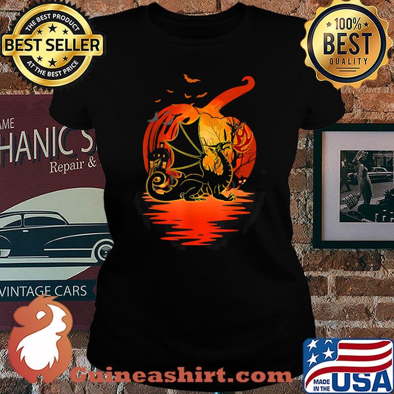 Dragon Silhouette Pumpkin Halloween Costume T-Shirt Laides tee