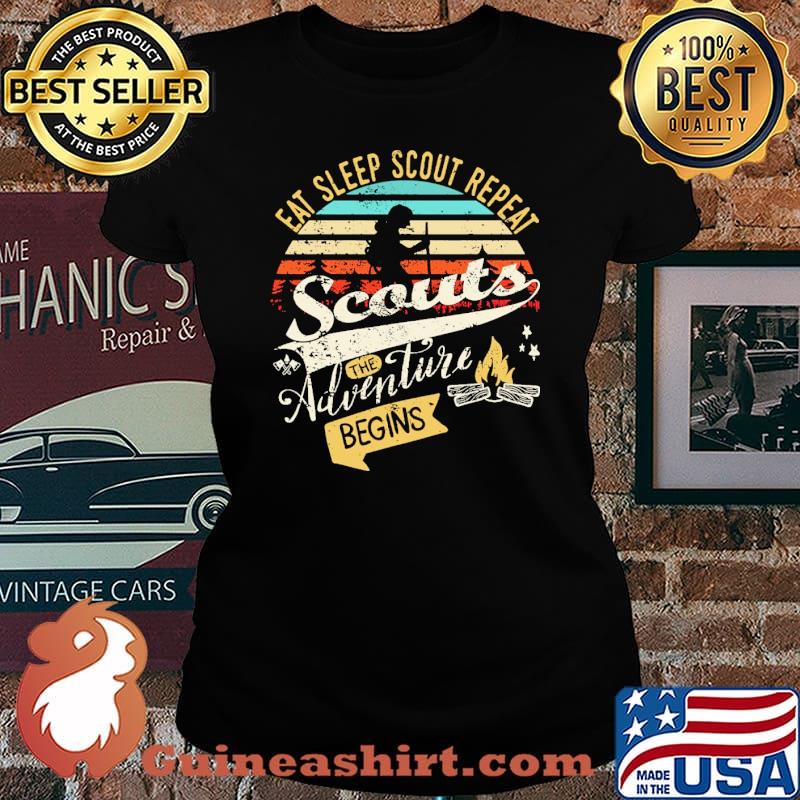 Eat sleep scout repeat scouts the adventure begins vintage s Laides tee