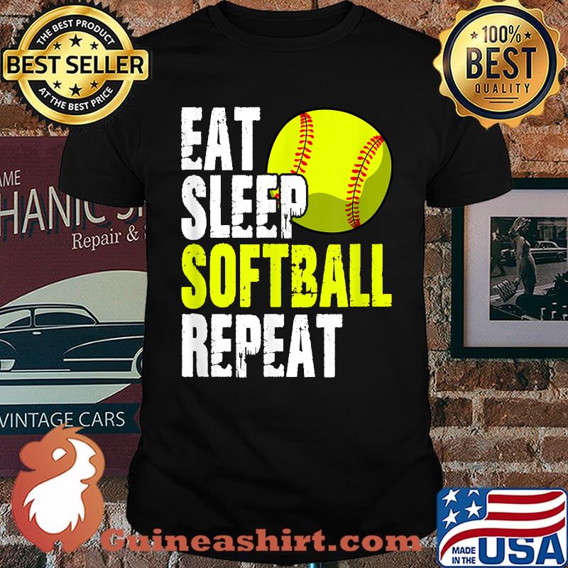 Eat Sleep Softball Reapeat Player Batter Catcher Pitcher T-Shirt