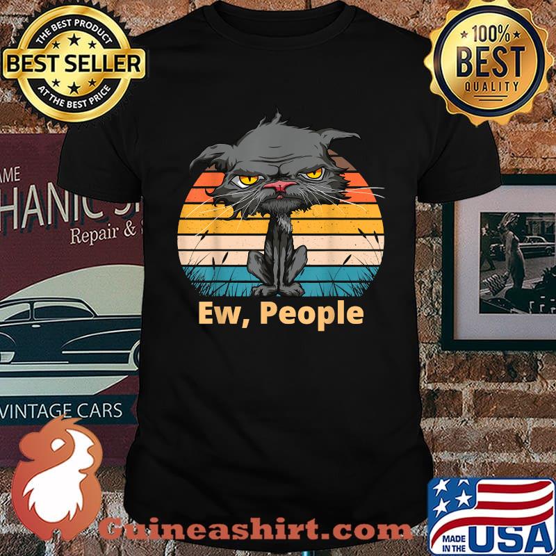 Ew People Yellow Bored Cat Retro T-Shirt