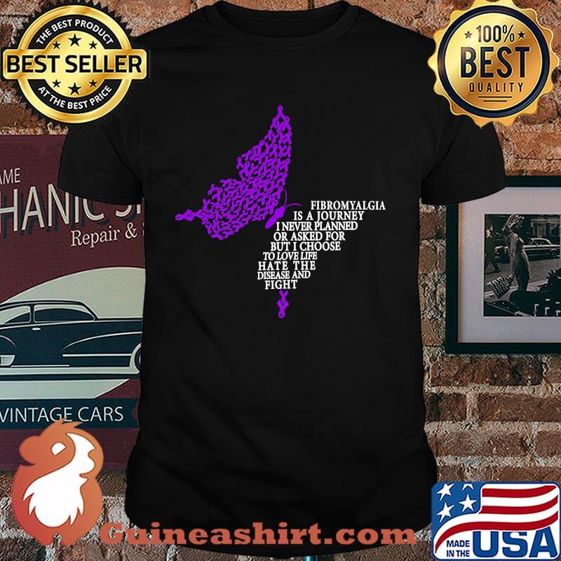 Fibromyalgia Awareness Warrior Support Purple Ribbon Butterfly T-Shirt