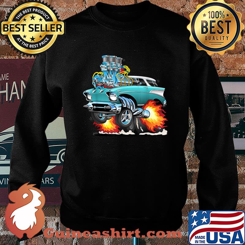 Fifties Style Muscle Car Hot Rod Station Wagon Cartoon T-Shirt Sweater