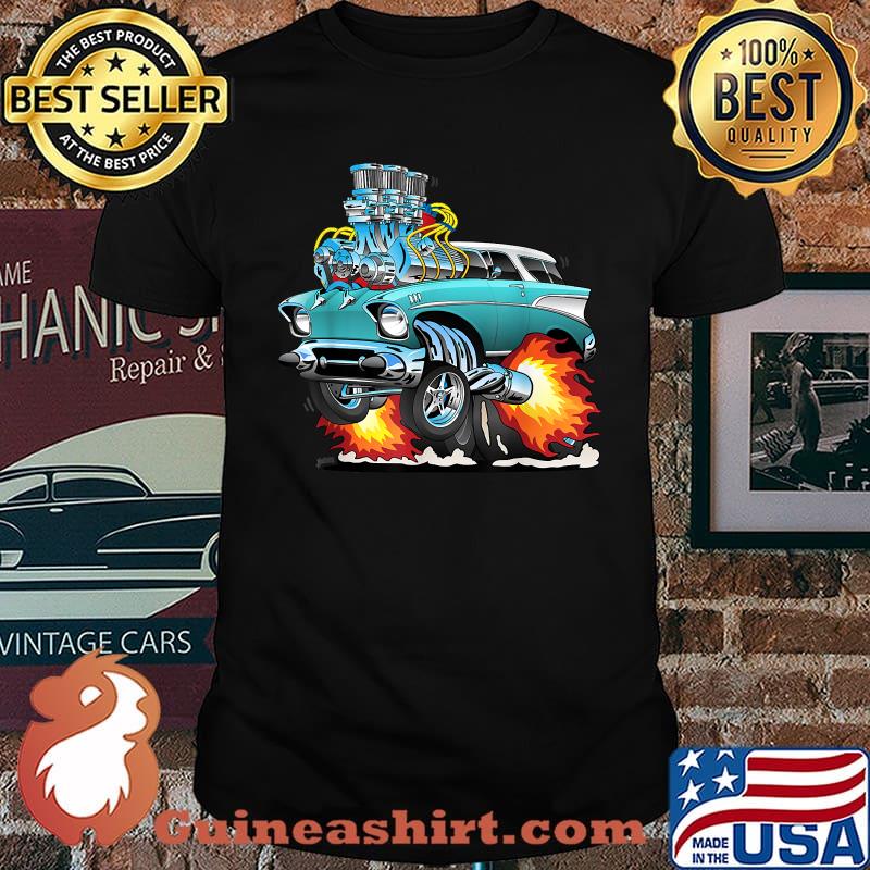 Fifties Style Muscle Car Hot Rod Station Wagon Cartoon T-Shirt