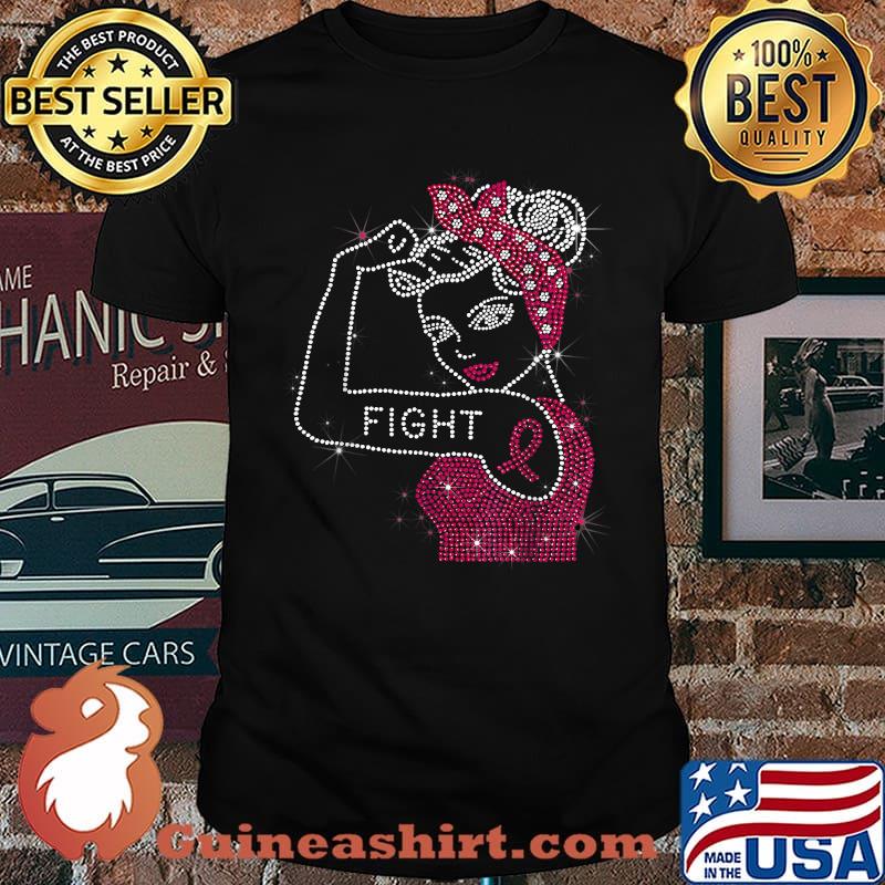 Fight Rosie the Riveter Rhinestone Breast Cancer Awareness T-Shirt