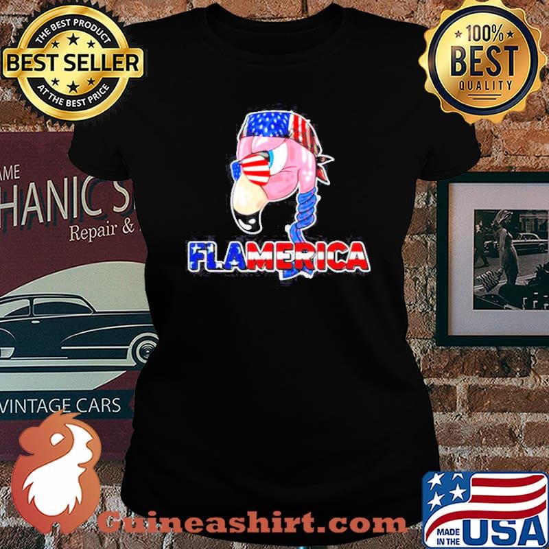 Flamerica Flamingo American Flag s Laides tee