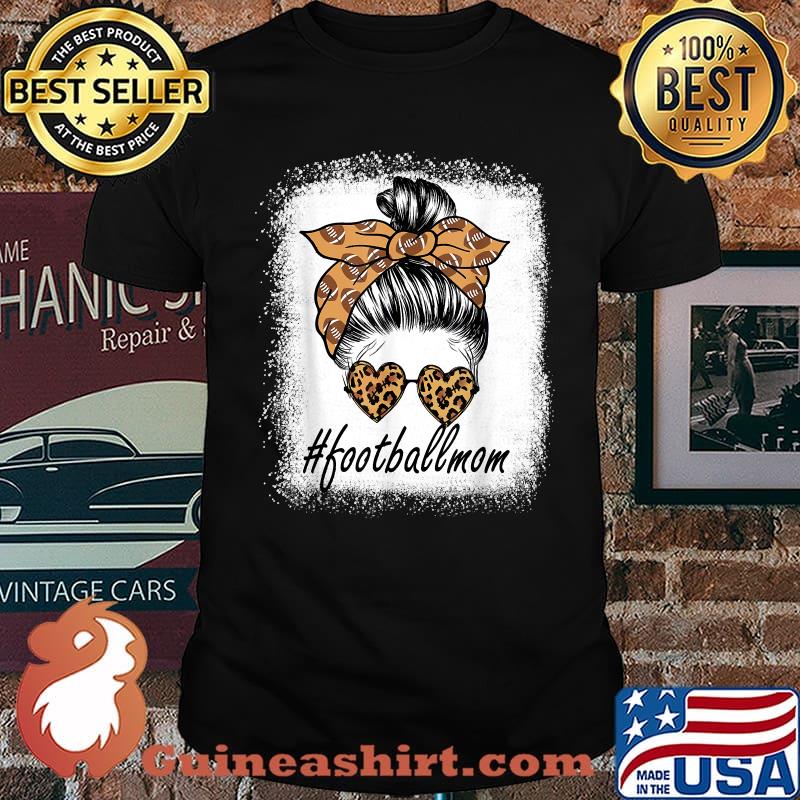 Football mom Messy Bun Leopard Mom Life women Game Day T-Shirt