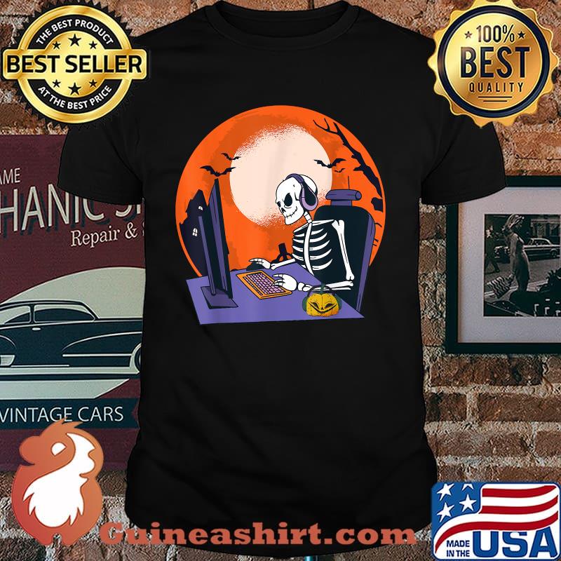 Gamer Skeleton Pumpkin Gaming Boys Halloween T-Shirt