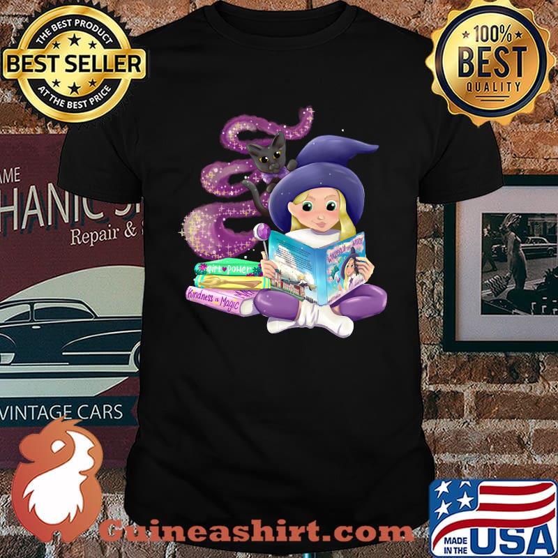 Girl Power Kindness is Magic Book Waverly the Witch Cat Halloween T-Shirt