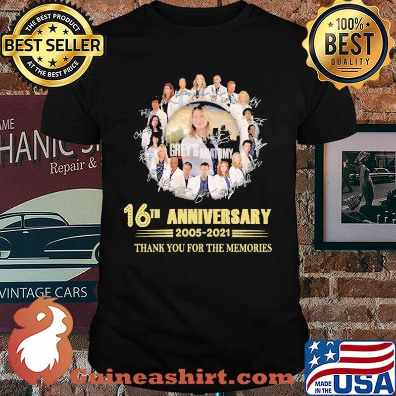 Greys amatomy 16th anniversary 2005 2021 thank you for the memories signatures shirt