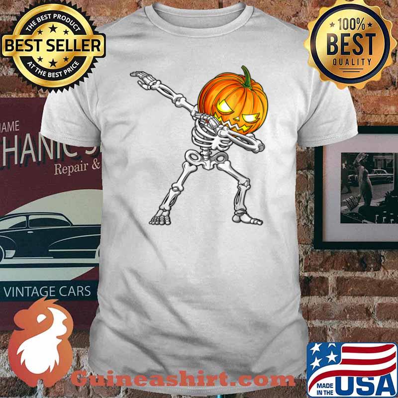 Halloween Boys Kids Dabbing Skeleton Scary Pumpkin Shirt