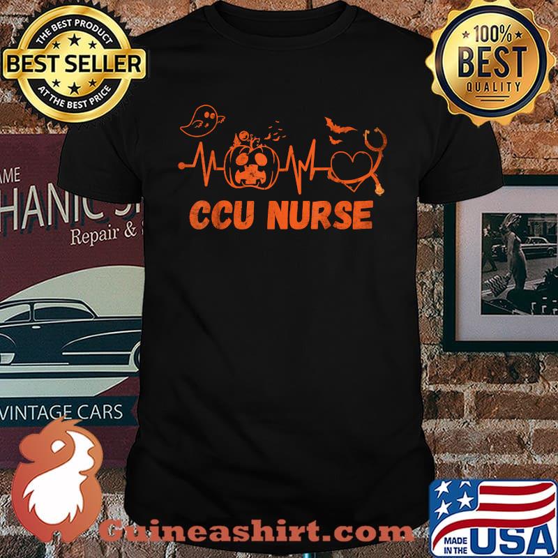 Halloween Pumpkin CCU Nurse Stethoscope Heartbeat Nursing T-Shirt