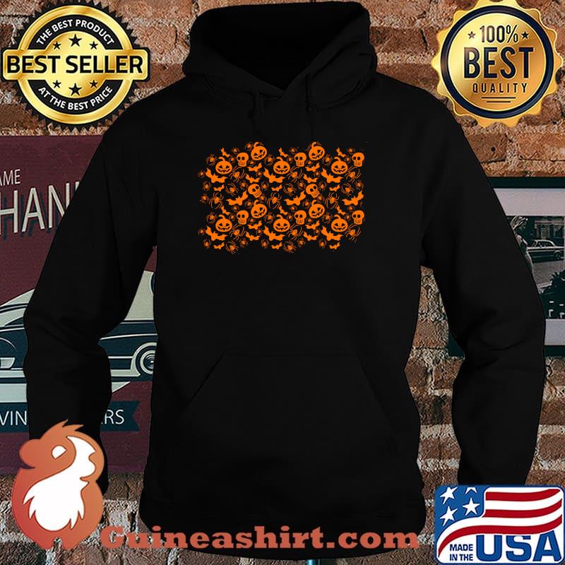 Halloween Pumpkin Orange Pattern Bats Spooky Scary Skeleton T-Shirt Hoodie