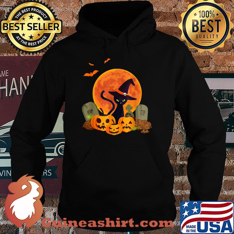 Halloween Witch Cat Mom Pumpkin Graveyard Spooky Blood Moon T-Shirt Hoodie
