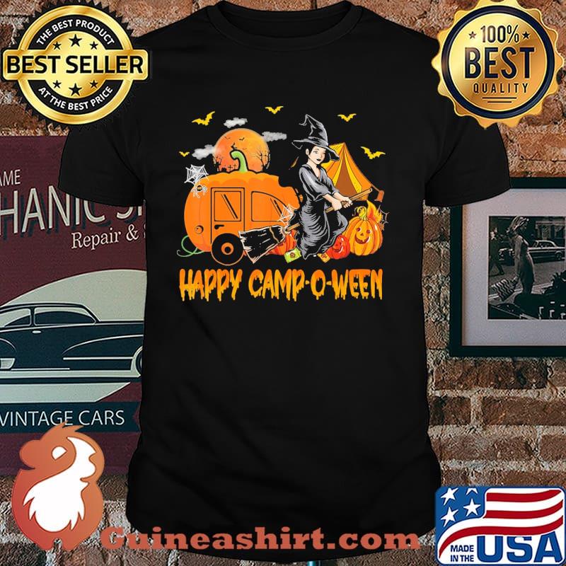 Happy Camp O Ween Camping Witch Broom And Pumpkin Halloween Shirt