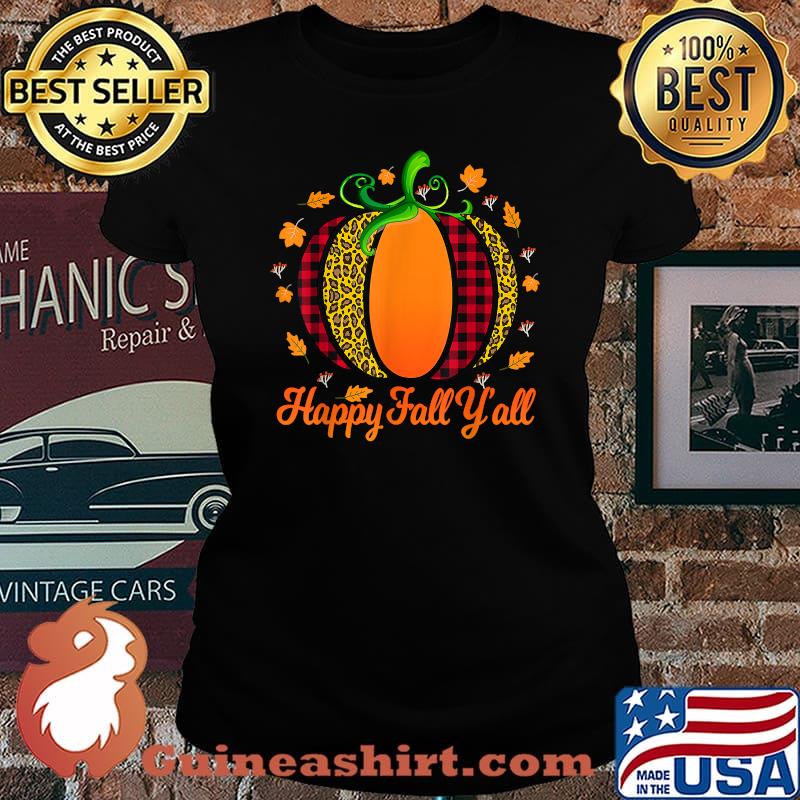 Happy Fall Y'all Pumpkin Leopard Autumn Halloween T-Shirt Laides tee