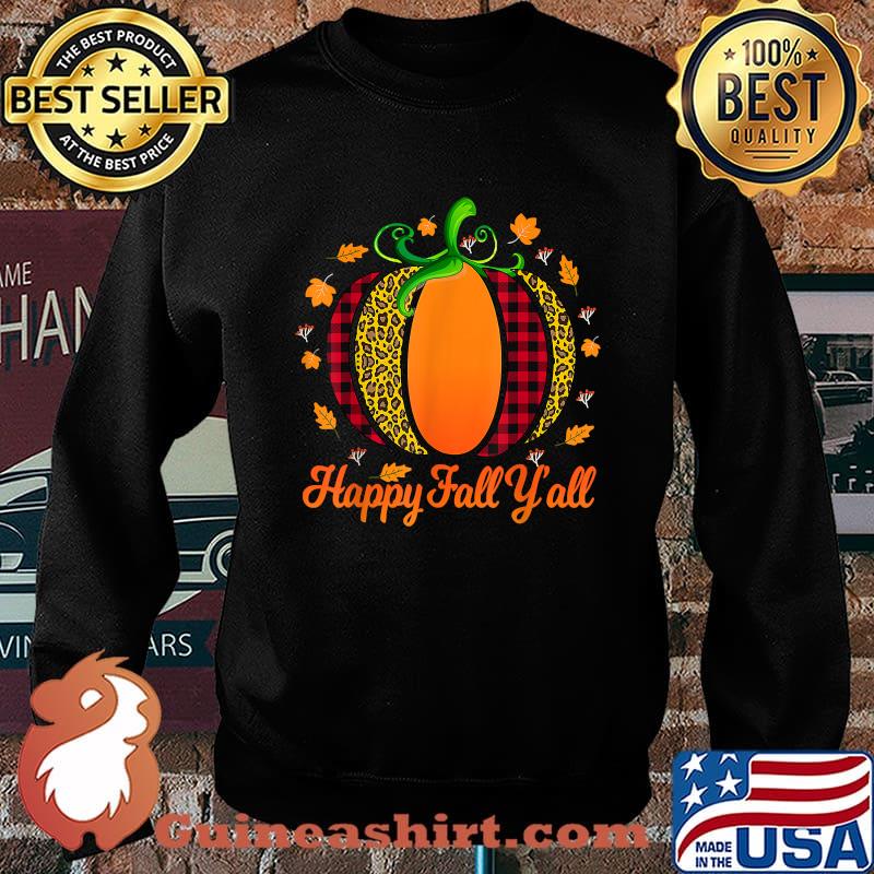 Happy Fall Y'all Pumpkin Leopard Autumn Halloween T-Shirt Sweater