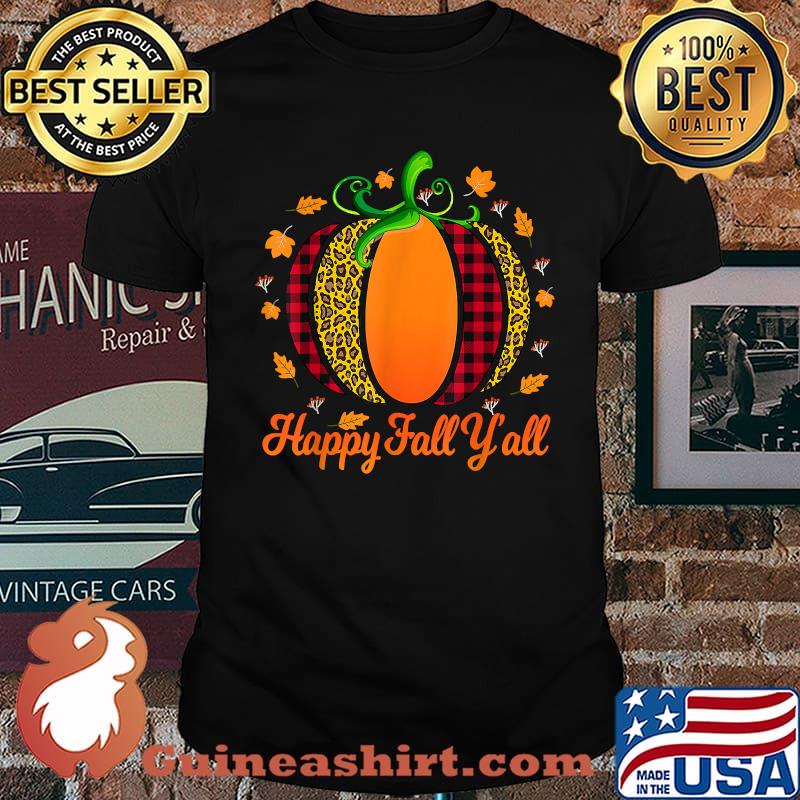 Happy Fall Y'all Pumpkin Leopard Autumn Halloween T-Shirt