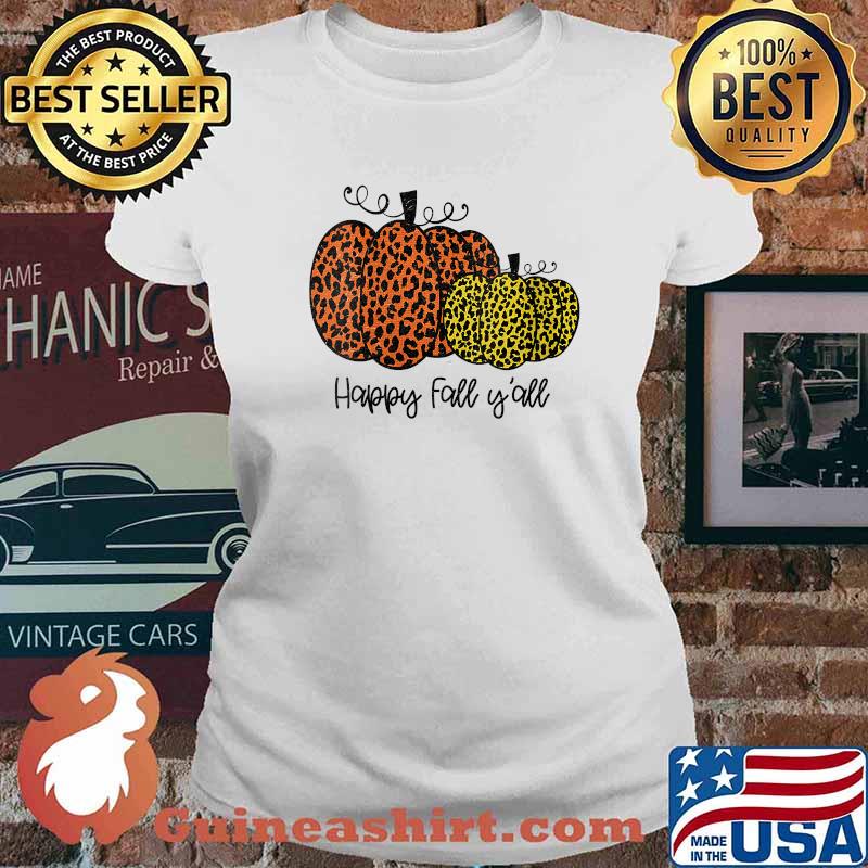 Happy Fall Yall Pumpkin Leopard Halloween T-Shirt Ladies tee