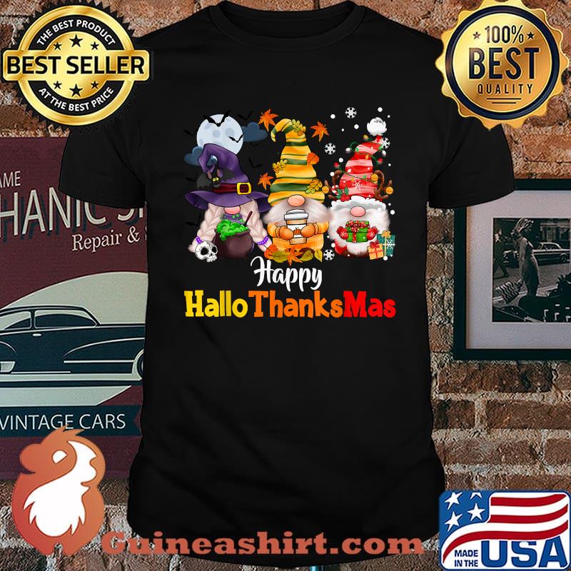 Happy Hallothanksmas Gnomes Lover Halloween Merry Christmas T-Shirt