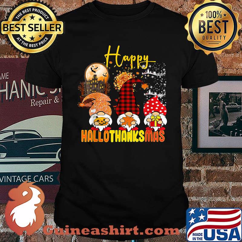 Happy Hallothanksmas Merry Christmas Gnomes Lover Halloween T-Shirt