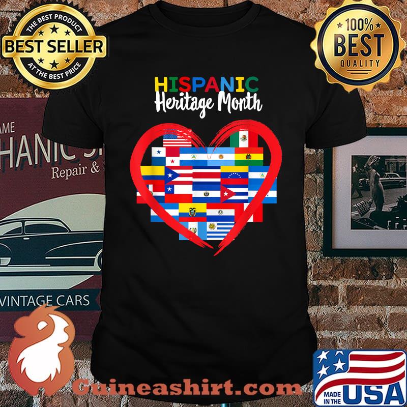 Hispanic Heritage Month All Countries Flags Heart T-Shirt