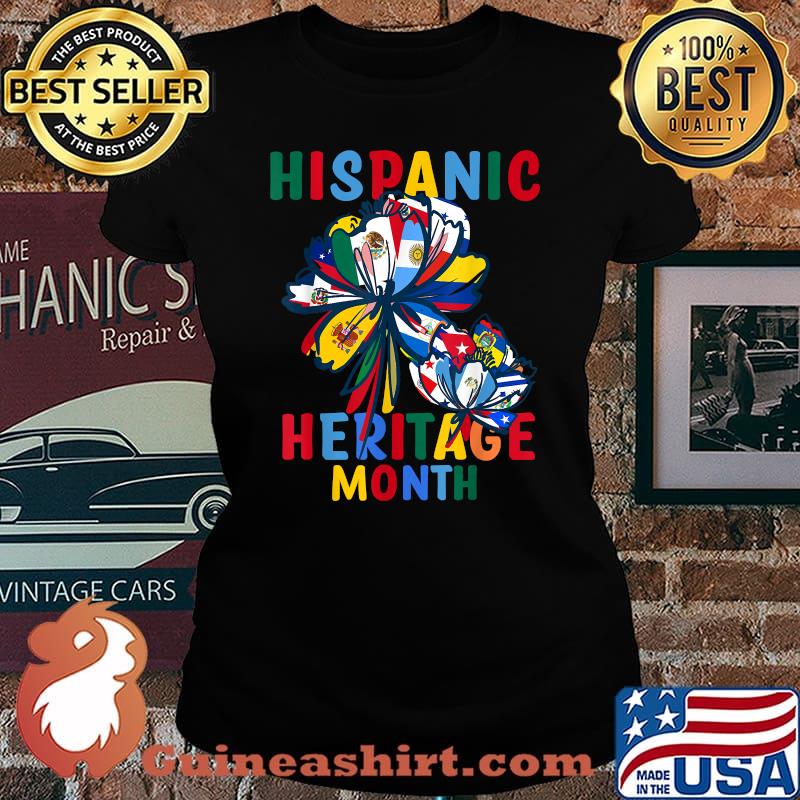 Hispanic Heritage Month Countries Latino Flags Flower T-Shirt Laides tee