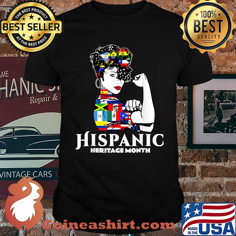 Hispanic Heritage Month Strong Woman Latino Countries Flag T-Shirt