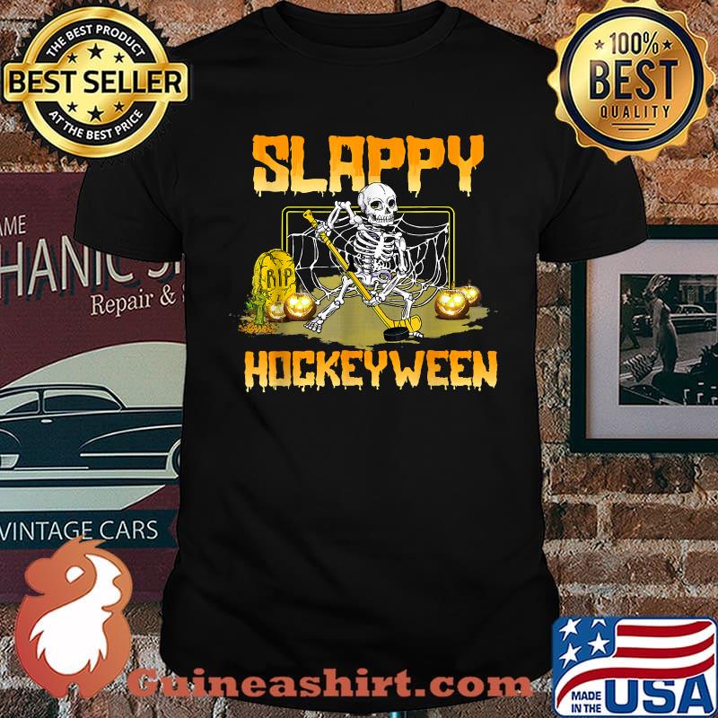 Hockey Slappy Hockeyween Skeleton Halloween Costume T-Shirt