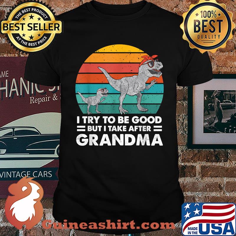 I Try To Be Good But I Take After My Grandma Dinosaur Vintage SUnset T-Shirt