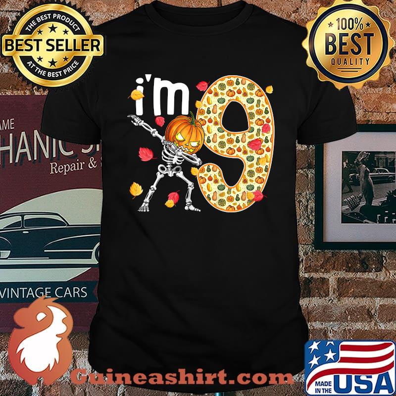 Im 9 Year Old Dabbing Skeleton Pumpkin 9th Birthday T-Shirt
