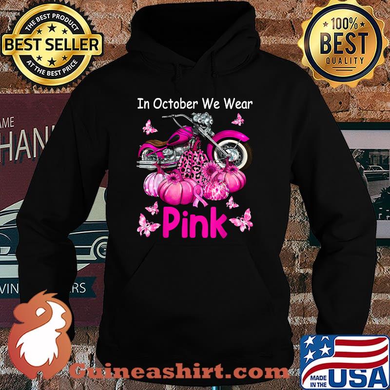 In October We Wear Pink Motorcycle Breast Cancer Bikers Pumpkin T-Shirt Hoodie