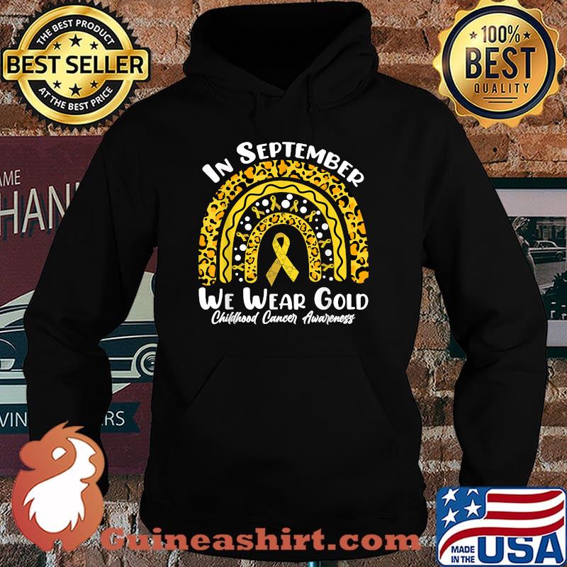 In September We Wear Gold Childhood Cancer Awareness Rainbow Leopard T-Shirt Hoodie