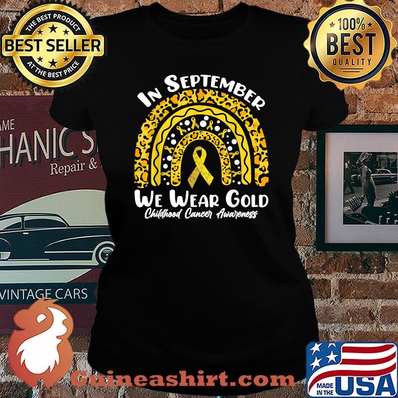In September We Wear Gold Childhood Cancer Awareness Rainbow Leopard T-Shirt Laides tee