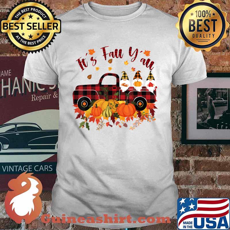 It's Fall Y'all Gnomes Pumpkin Truck Plaid Print Autumn T-Shirt