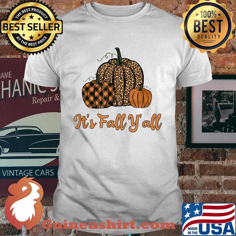 Its Fall Yall Plaid Pumpkin Leopard Halloween Thanksgiving T-Shirt