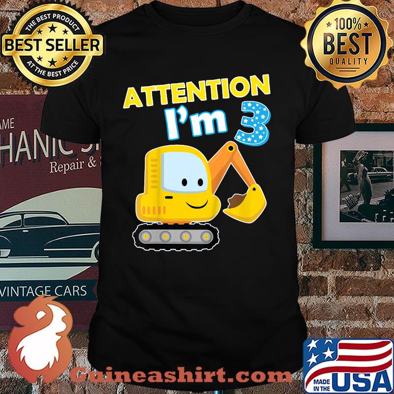 Kids Digger Three 3yr 3rd 3 Year Old Birthday Boy Girl Kid T-Shirt
