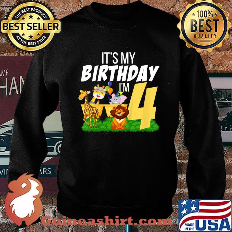 Kids It's My Birthday I'm 4 Years Old Birthday Safari Animals T-Shirt Sweater
