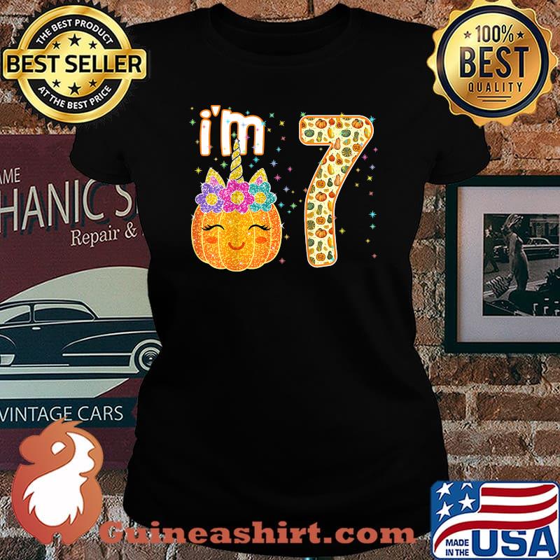 Kids Kids Im 7 Years Old Unicorn Pumpkin Halloween 7th Birthday T-Shirt Laides tee