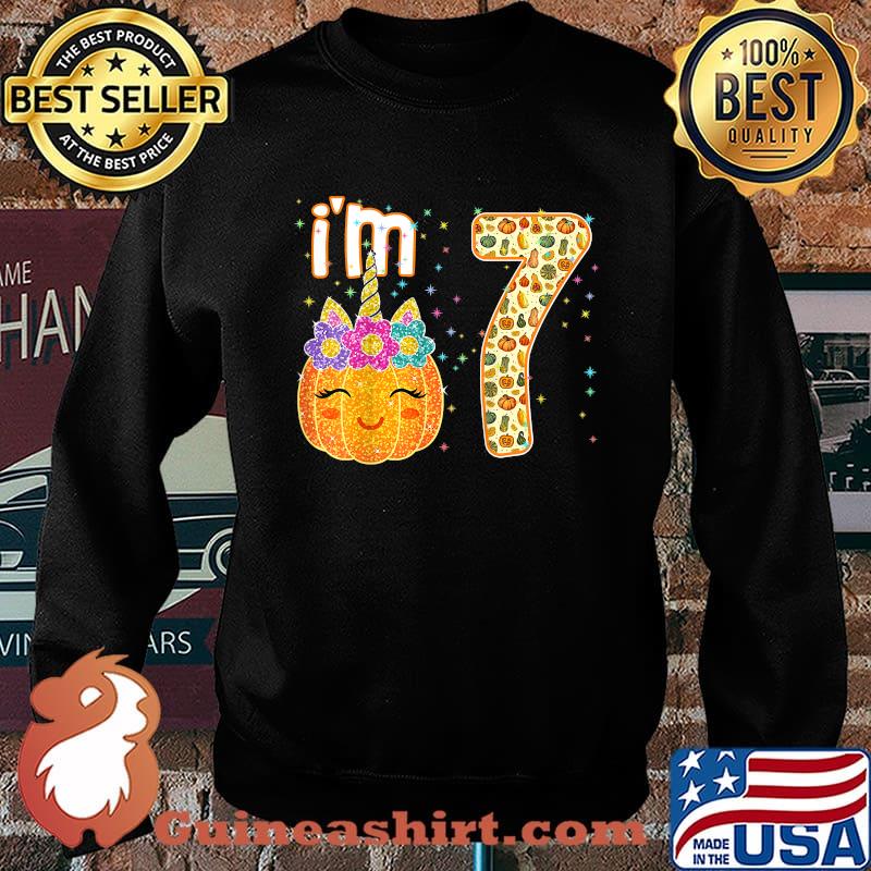 Kids Kids Im 7 Years Old Unicorn Pumpkin Halloween 7th Birthday T-Shirt Sweater