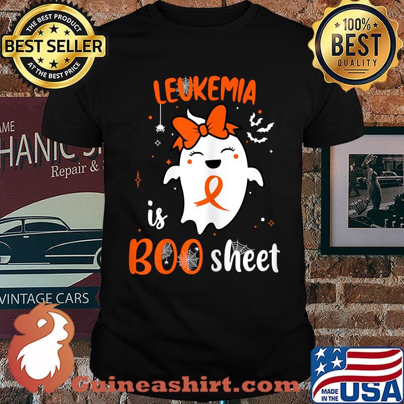 Leukemia is Boo Sheet Halloween Cute Ghost Orange Ribbon T-Shirt