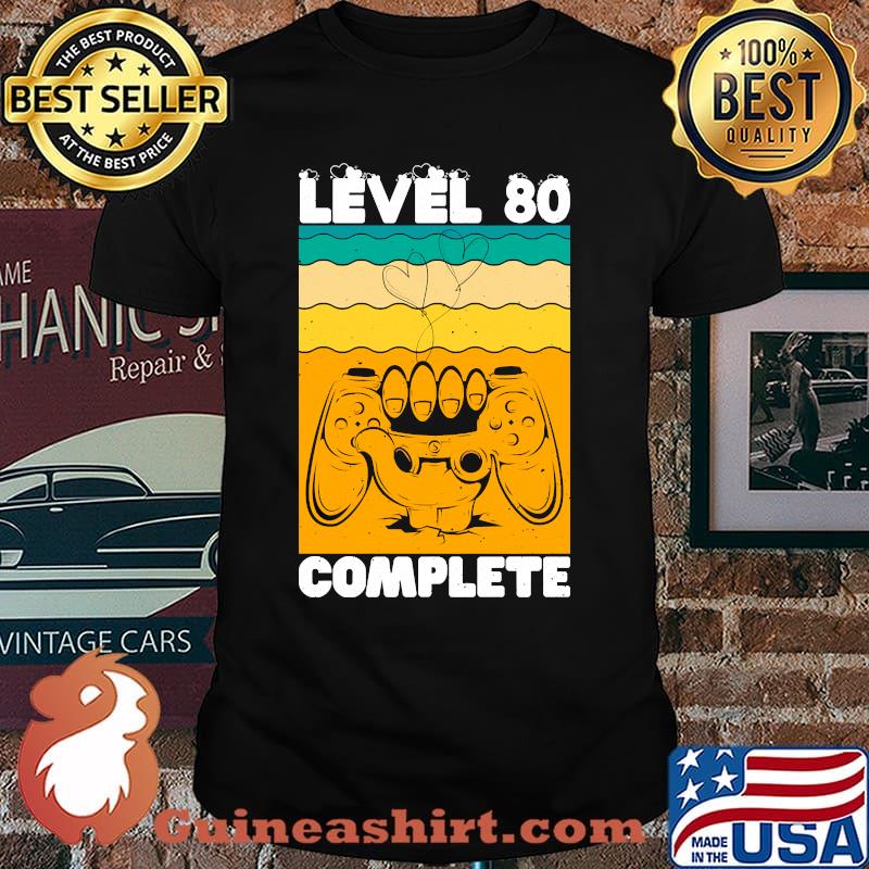 Level 80 Complete Gamer Vintage 80th Wedding Anniversary T-Shirt